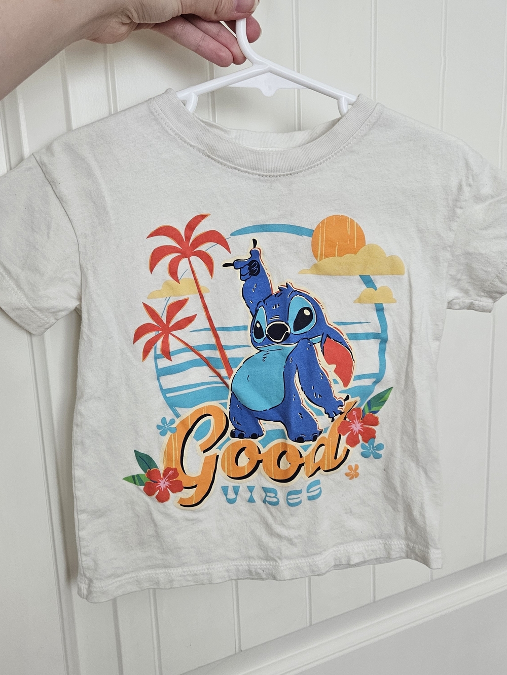 Disney Lilo & Stitch White Tropical Good Vibes Children's Tee Shirt